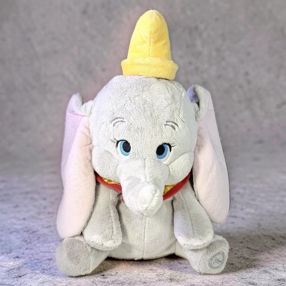 Disney Store Dumbo Plush Stuffed Elephant 15" Big Pink Ears Circus Hat Soft Toy